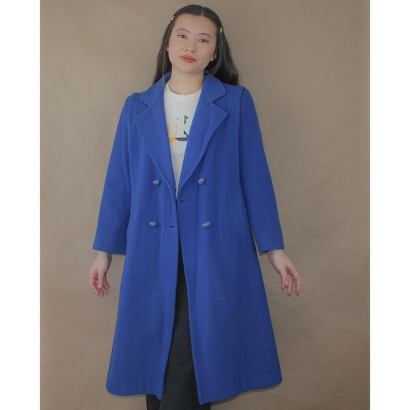 Vintage Jackets & Blazers - vtg 80s long cobalt blue wool peacoat